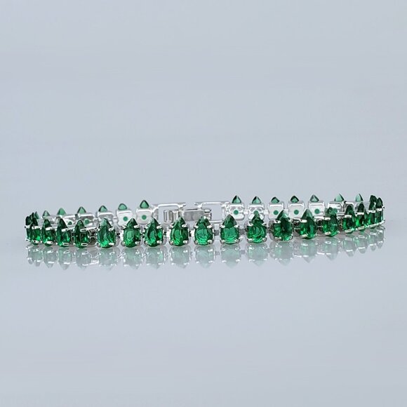 2ct Green Emerald Womens 14K White Gold Oval Gemstone Tennis Bracelet New Silver - Picture 3 of 10